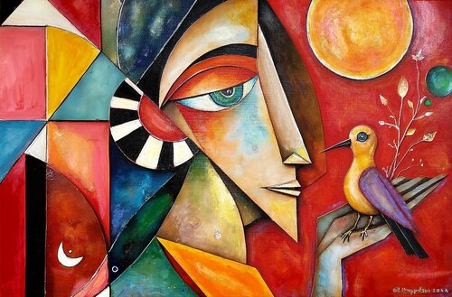 "Ragazza con cardellino " di Angelo Mazzoleni, Pittura in vendita su Singulart