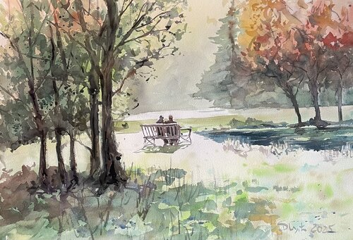 afternoon in the park de Dieter Wystemp, Obra en papel a la venta en Singulart