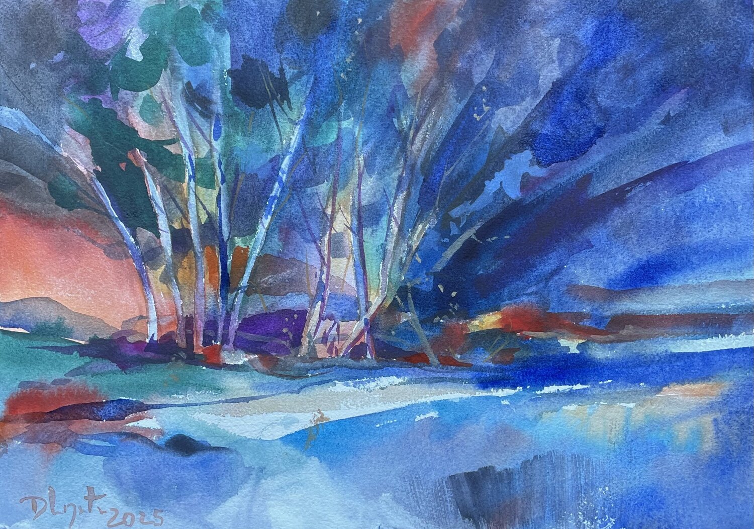Blue evening Dieter Wystemp Peinture originale à vendre