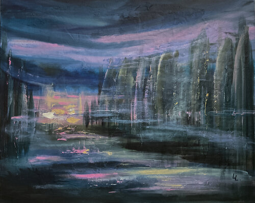 Abstract Twilight Landscape Painting von Lyubov Lavrukhina, Malerei kaufen auf Singulart