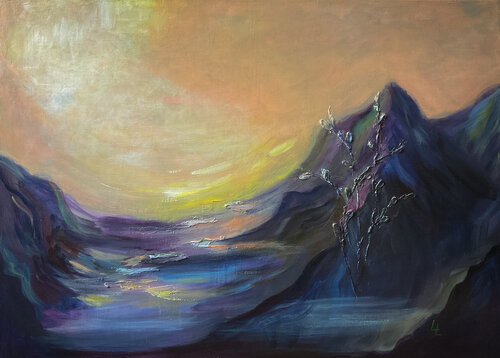 When the Light Returns – Abstract Mountain Landscape Painting von Lyubov Lavrukhina, Malerei kaufen auf Singulart