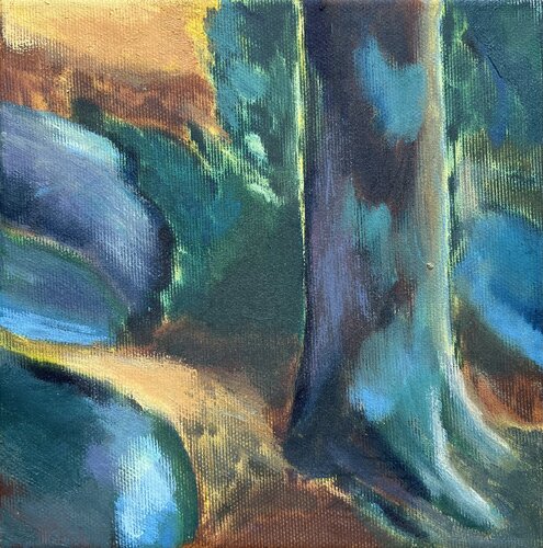 Setting behind the tree trunks de Cecilia Hedlund, Pintura a la venta en Singulart