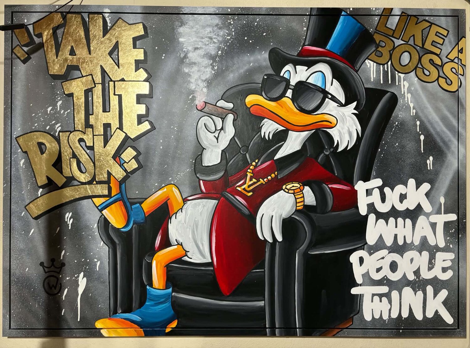 Scrooge mcduck work hard play harder Xavier Van walsem Original painting for sale