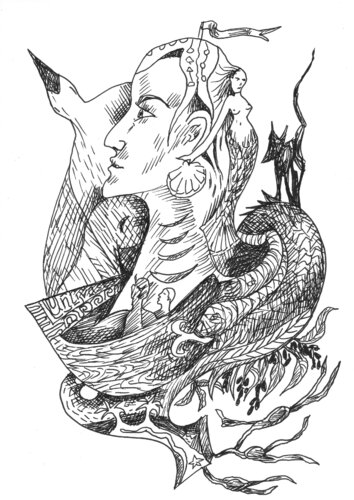 Die Kiemenmenschen- Limitierte Edition / gerahmter Fine Art Print einer Handzeichnung by Telse Gunhild Weinreich, Print for Sale on Singulart