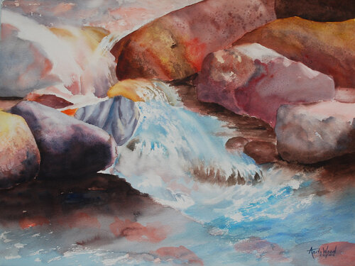 Rocks and Water, the Meeting van Anita Wood, Schilderij te koop op Singulart