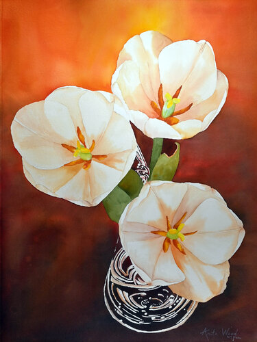White Tulips at Dusk di Anita Wood, Opera su carta in vendita su Singulart