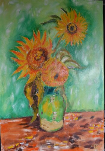 Sunflowers in Green Light van ARTUR ZALESKI, Schilderij te koop op Singulart