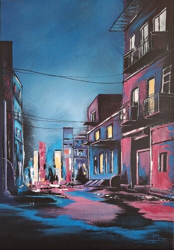 Lorsque le bleu et le rose se rencontrent un soir au mois d'août von Françoise Schmidt, Malerei kaufen auf Singulart