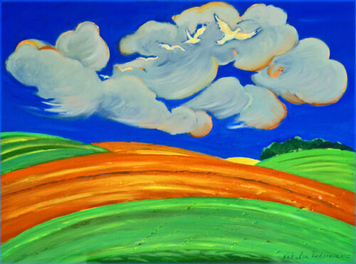 Clouds and Fields by Natalia Fedorova, Painting for Sale on Singulart