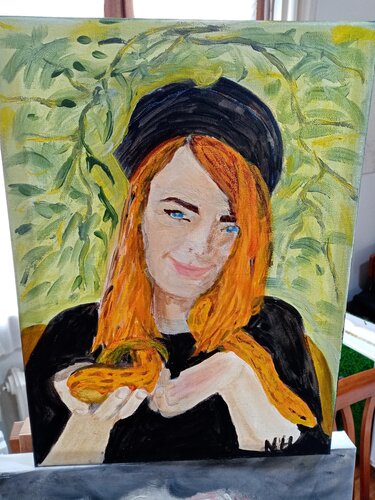 jeune fille au serpent di Nicole Halgrain, Pittura in vendita su Singulart