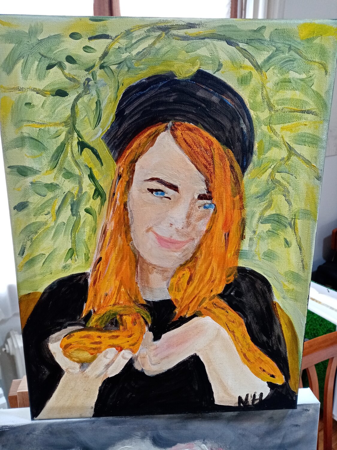 jeune fille au serpent Nicole Halgrain Dipinto originale in vendita