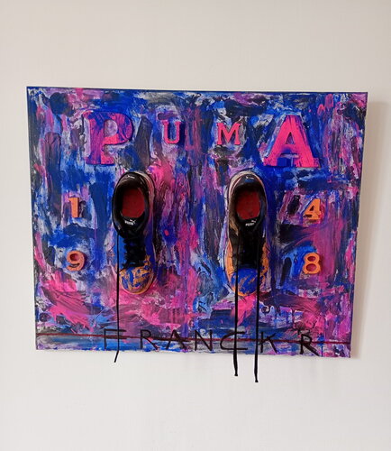Chaussures Puma porté par L’artiste Franck R , 1948 date de création de la société puma par Franck Rivoal, Peinture en vente sur Singulart