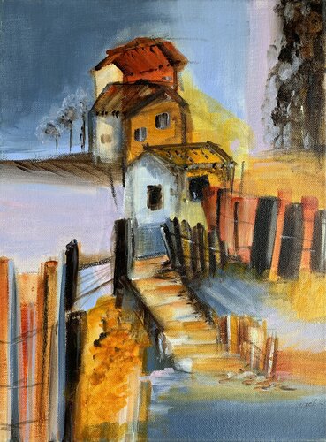 Le hameau du ruisseau von Christelle Veron Cherbonnier, Malerei kaufen auf Singulart