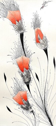 Petite fleurs vermillon von Jérôme Lille, Zeichnungen kaufen auf Singulart