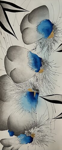 Fleur au coeurs bleus von Jérôme Lille, Zeichnungen kaufen auf Singulart