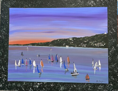 Aspettando la Barcolana , poco vento ma tanta festa de Anna Carignani, Pintura a la venta en Singulart