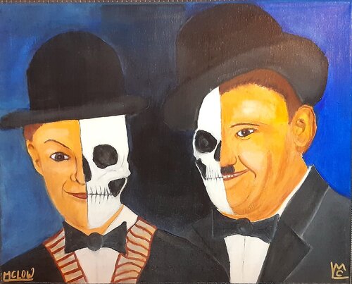 Skull Picture Stan und Ollie par Martin Löw, Peinture en vente sur Singulart