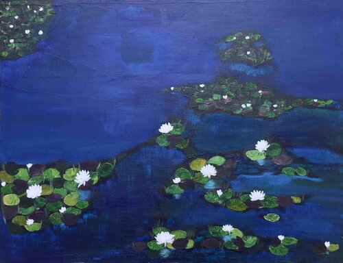Where Stillness Blooms di Shakuntala RKrishnaiii, Pittura in vendita su Singulart