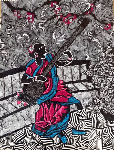 Woman with Sitar by Mihira Karra, Other Media for Sale on Singulart
