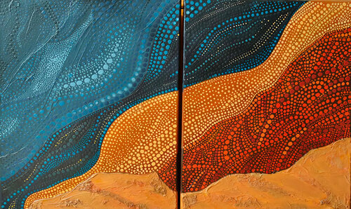 Desert Sky Diptych — Original Dot Art Painting with Texture de Alisa Anderson, Pintura a la venta en Singulart