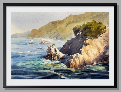 Golden Rocks of Big Sur original watercolor von Vahe Grigorian, Malerei kaufen auf Singulart
