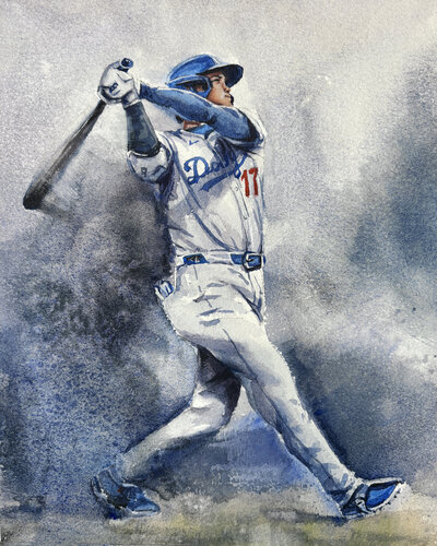 Shohei Ohtani - Original Watercolor de Vahe Grigorian, Pintura a la venta en Singulart
