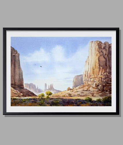 Monument Valley Watercolor Painting — Original Southwestern Landscape Art van Vahe Grigorian, Schilderij te koop op Singulart