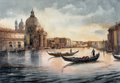Charming Venice — Original Watercolor van Vahe Grigorian, Schilderij te koop op Singulart