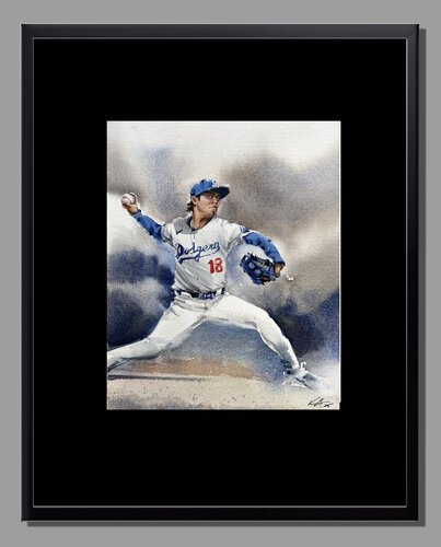 Yamamoto Dodgers MVP Watercolor | Celebrating a Baseball Legend par Vahe Grigorian, Peinture en vente sur Singulart