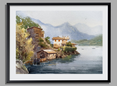 Morning Light on Lake Como Watercolor von Vahe Grigorian, Malerei kaufen auf Singulart