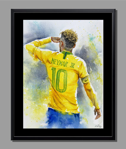 Original Neymar Jr Watercolor — Brazil #10 Art par Vahe Grigorian, Peinture en vente sur Singulart