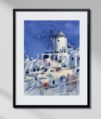 Santorini Windmill par Vahe Grigorian, Peinture en vente sur Singulart