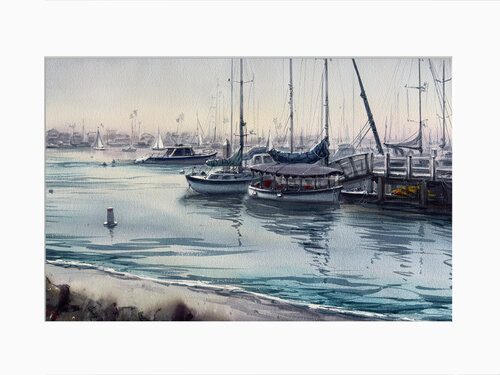 Coastal Calm  — Original Watercolor par Vahe Grigorian, Peinture en vente sur Singulart