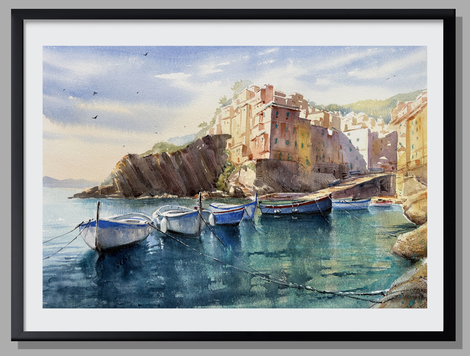Sunny Portofino Harbor — Original Watercolor Vahe Grigorian Originalgemälde zu verkaufen