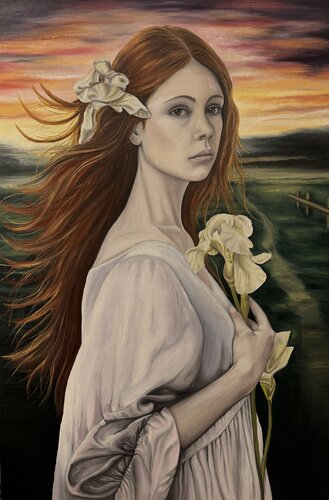 The Girl with an Iris. di Monika Witwicka, Pittura in vendita su Singulart