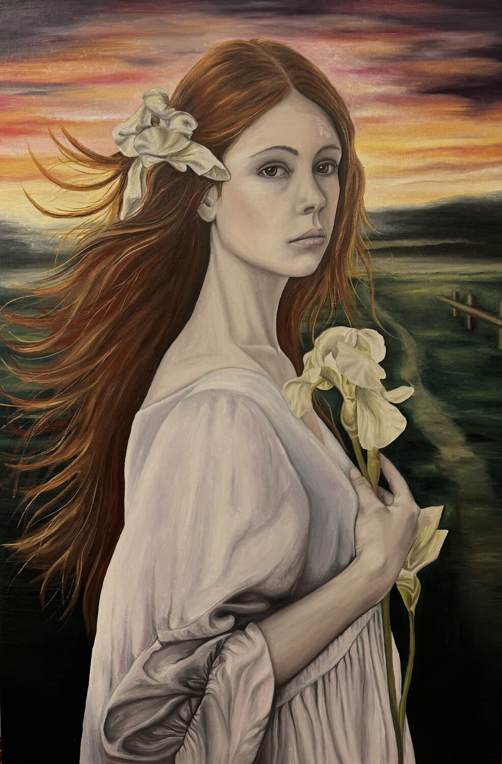 The Girl with an Iris. Monika Witwicka Dipinto originale in vendita