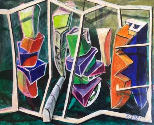White frame and shapes de Fabio Giorgis, Pintura a la venta en Singulart