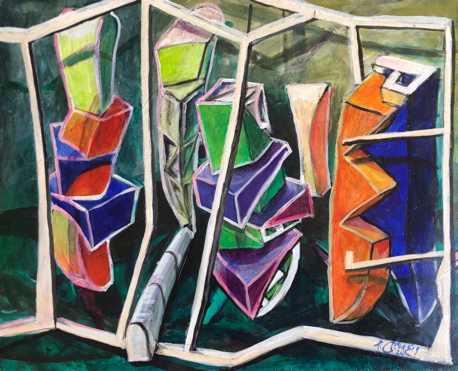 White frame and shapes Fabio Giorgis Pintura original en venta
