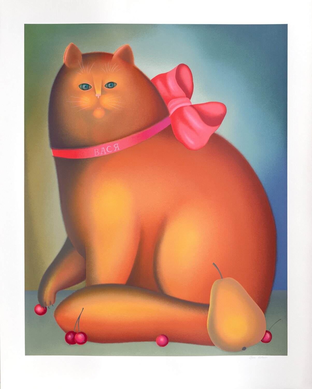 Cat with a Bow Igor Galanin Afdruk te koop