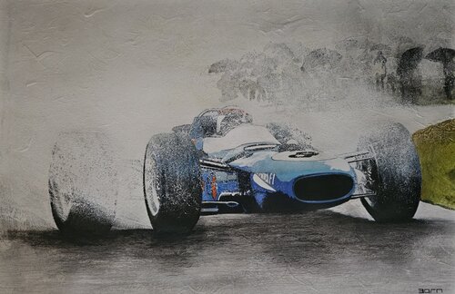 Formel Classic in the rain, blue de Zoran Jovicic-Spaar, Obra en papel a la venta en Singulart