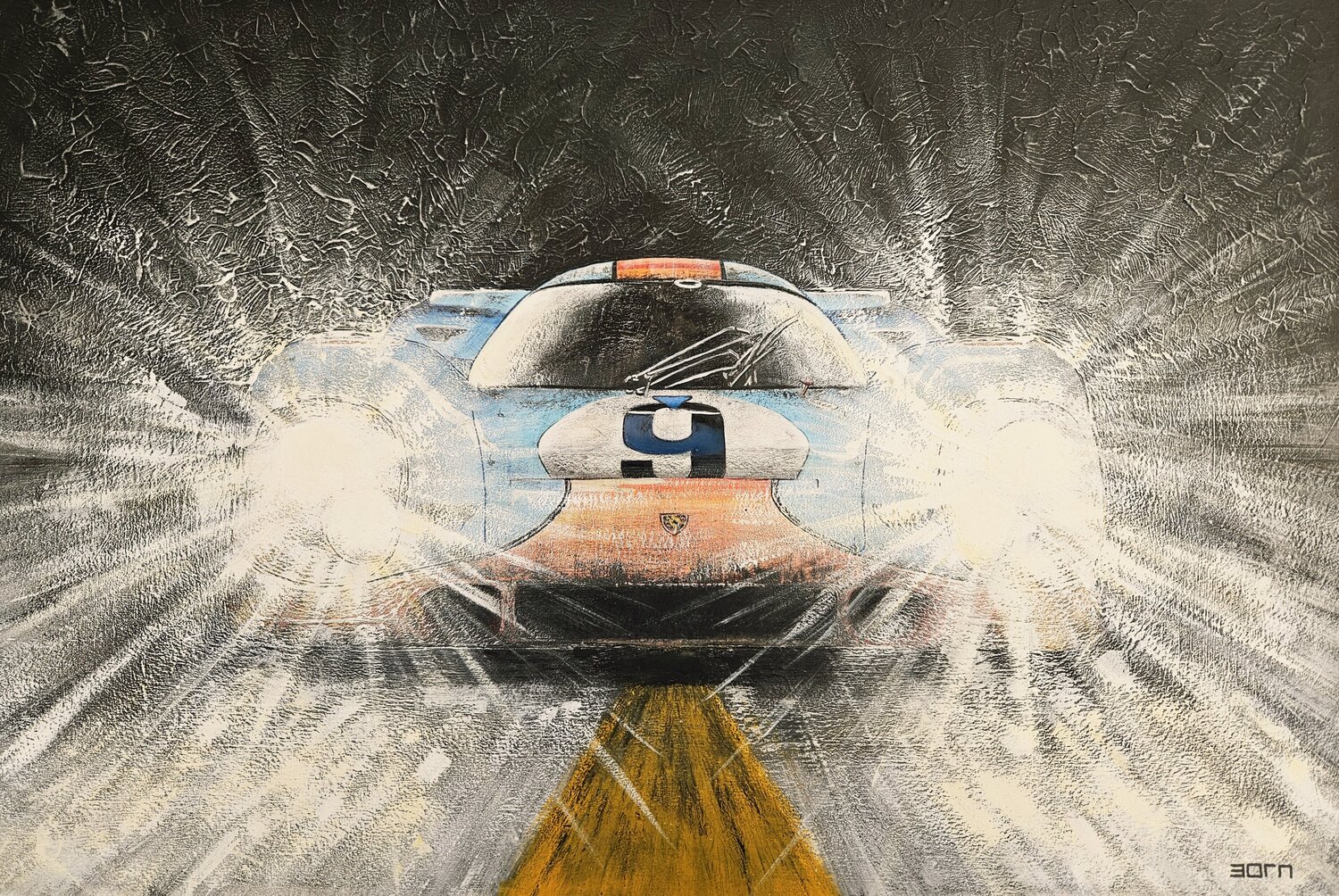 Gulf Porsche by Night Zoran Jovicic-Spaar Peinture originale à vendre