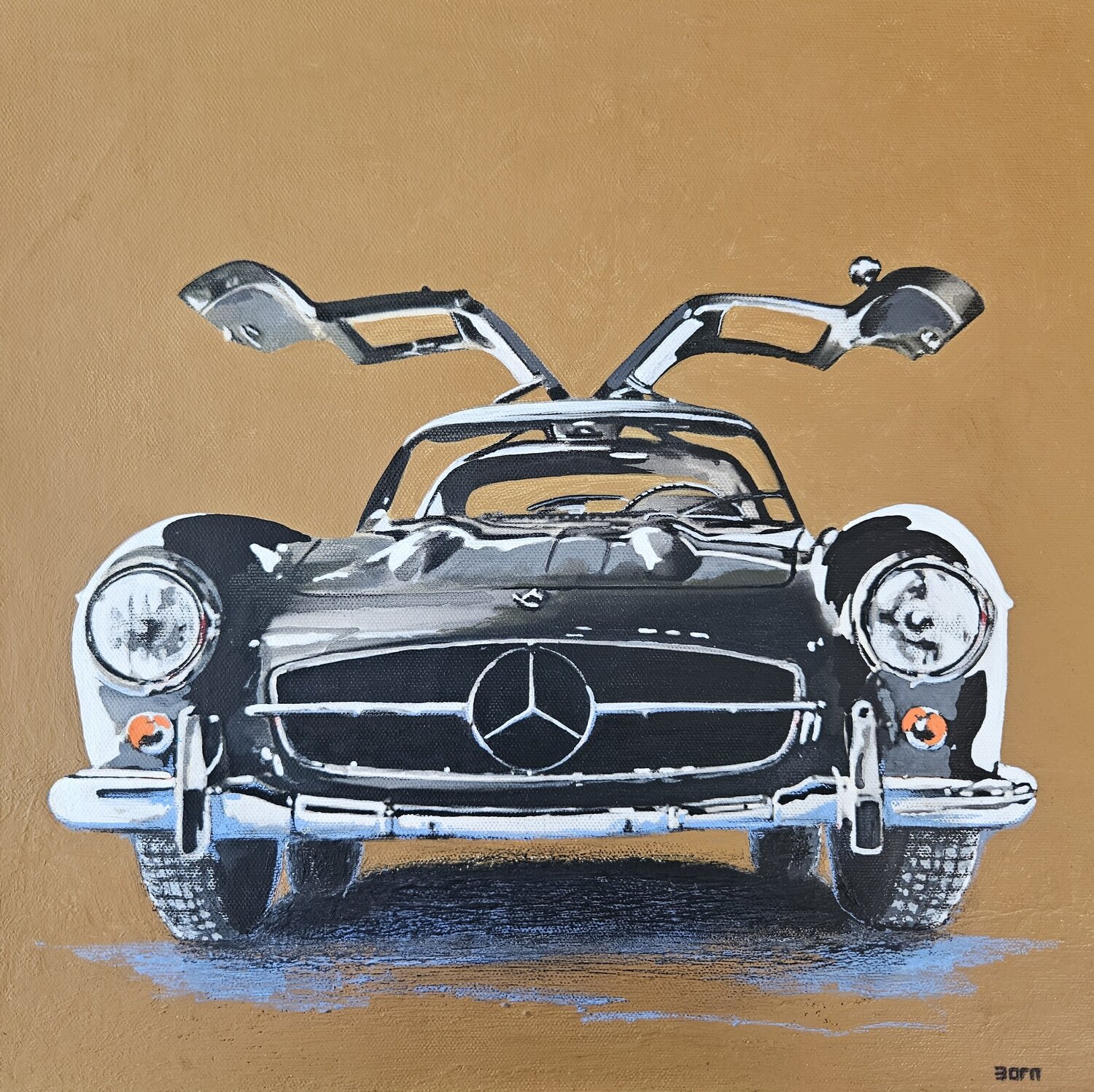 Mercedes SL 300 grey on ocher Zoran Jovicic-Spaar Originalgemälde zu verkaufen