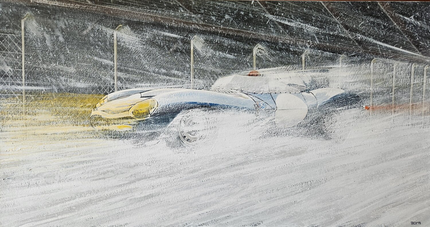 Jaguar D-Type in Rain Zoran Jovicic-Spaar Obra en papel en venta