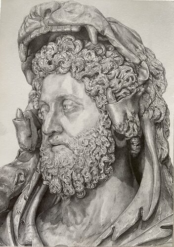 Graphite Portrait Commodus as Hercules di Alisa Kolosova, Disegno in vendita su Singulart