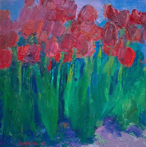 "Mom's tulips" van Oleksandr Vynnyk, Schilderij te koop op Singulart