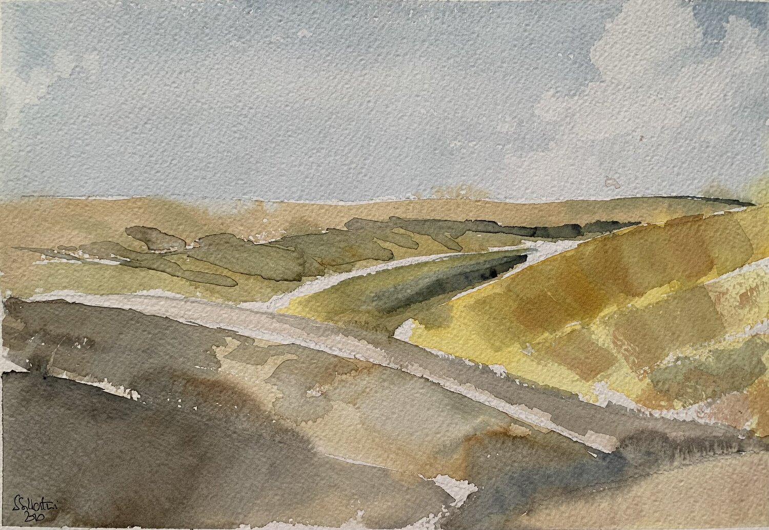 Paesaggio toscano 1 , acquerello su carta Simonetta Silvestrini Dipinto originale in vendita
