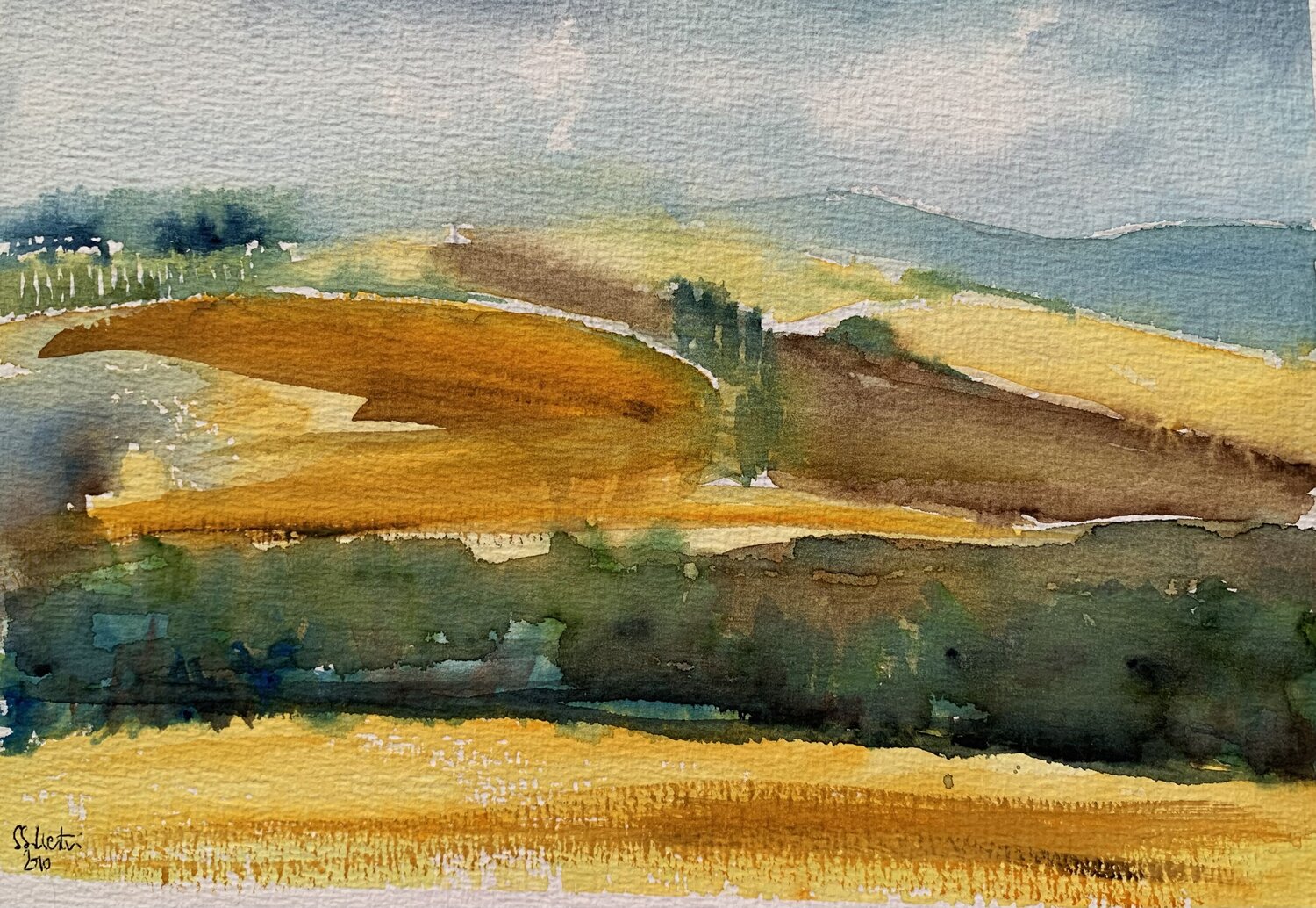 Paesaggio toscano 3 , acquerello su carta Simonetta Silvestrini Dipinto originale in vendita