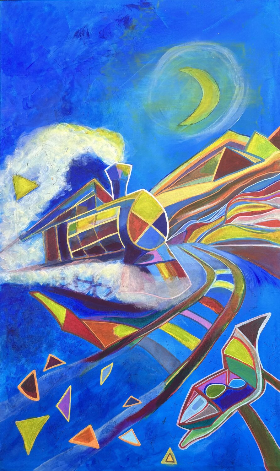 Il sogno della locomotiva aldo menghevoli Original painting for sale