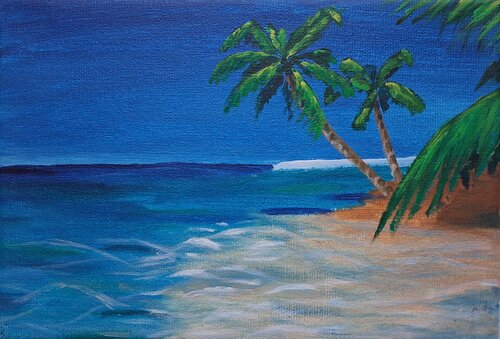 Lagoon with Palm Trees by Anita Sza Bo, Painting for Sale on Singulart