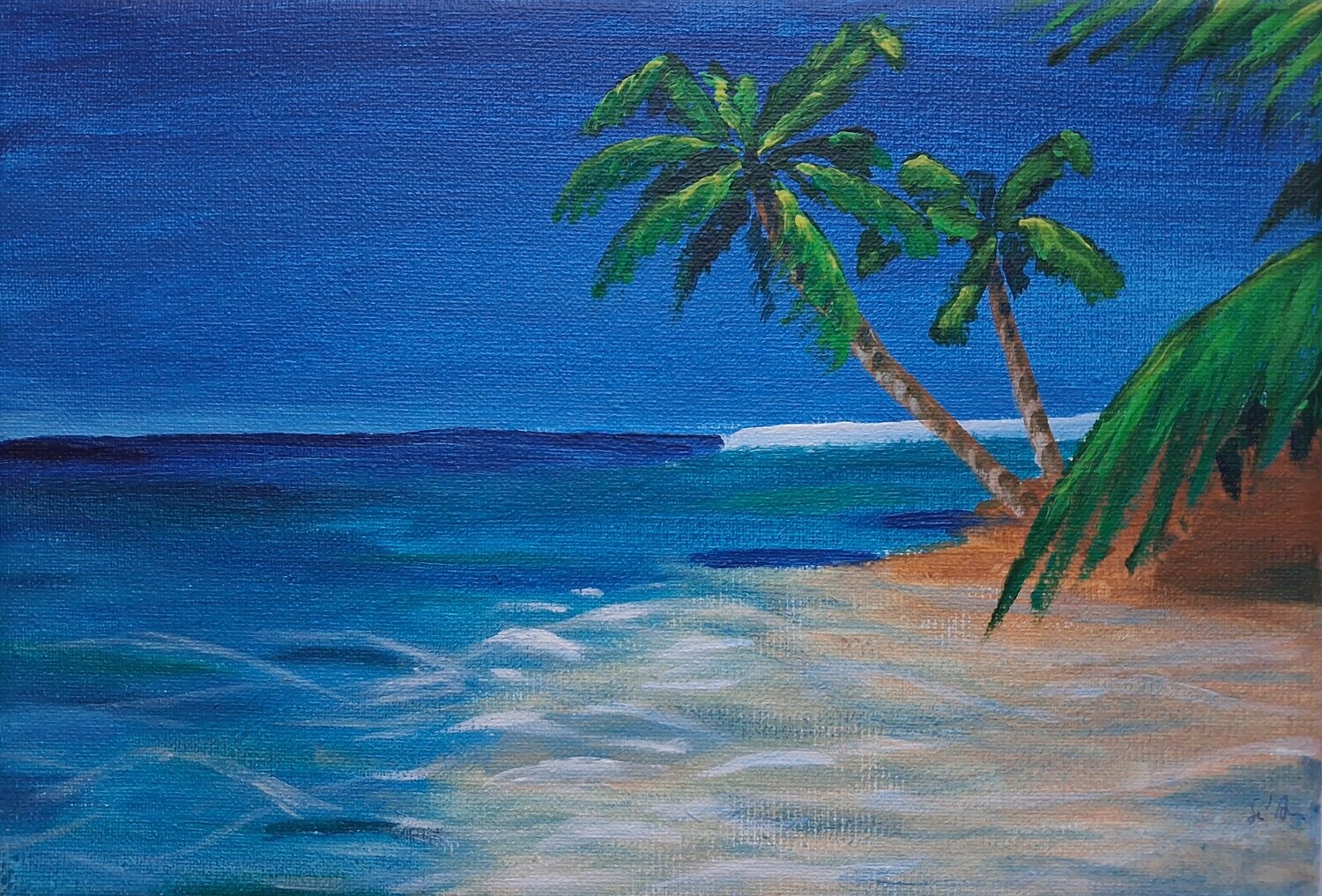 Lagoon with Palm Trees Anita Sza Bo Peinture originale à vendre